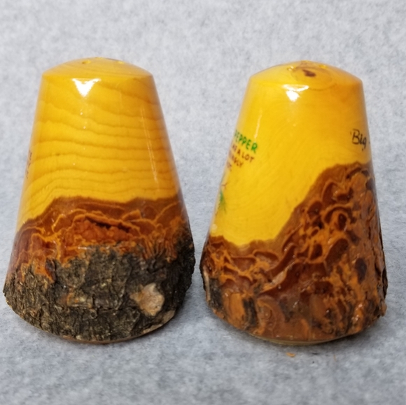 Bark Wood Pinecone Souvenir Big Basin, Cali. Salt and Pepper Shakers - Picture 4 of 9